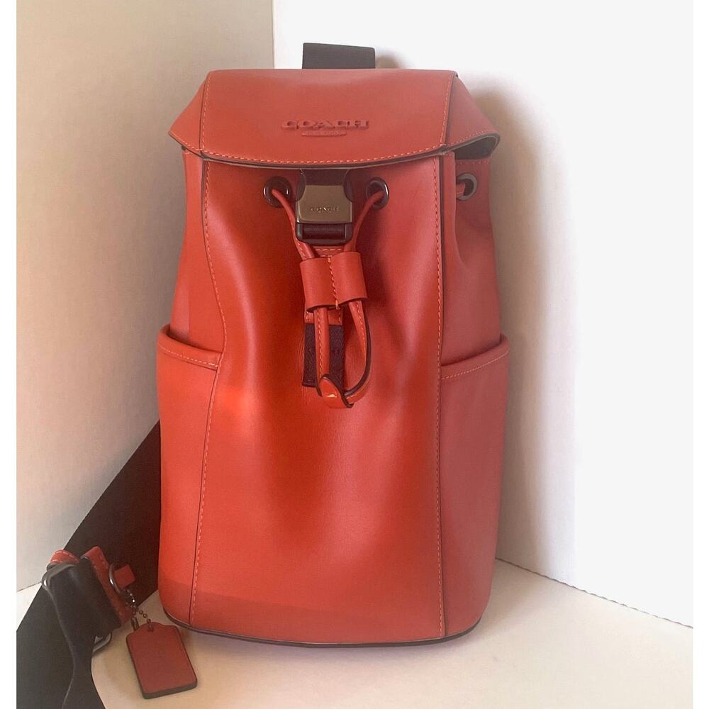 Coach Racer Pack Leather Sling Bag Deep Orange Gunmetal Mens CU111 NWOT